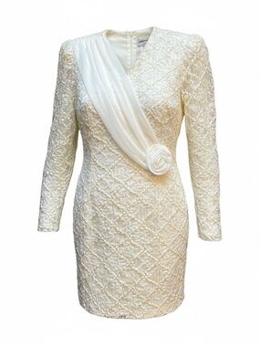 Vintage Galleria Ivory Lace Sequin Blazer Jacket Dress 80s Glam Holiday Bridal